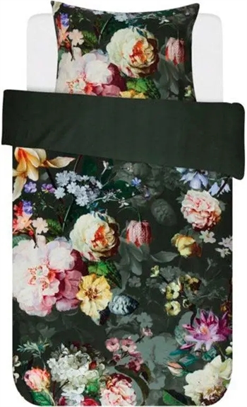 Billede af Blomstret sengetøj 140x220 cm - Essenza Fleur green - Sengesæt med vendbar design - 100% bomuldssatin