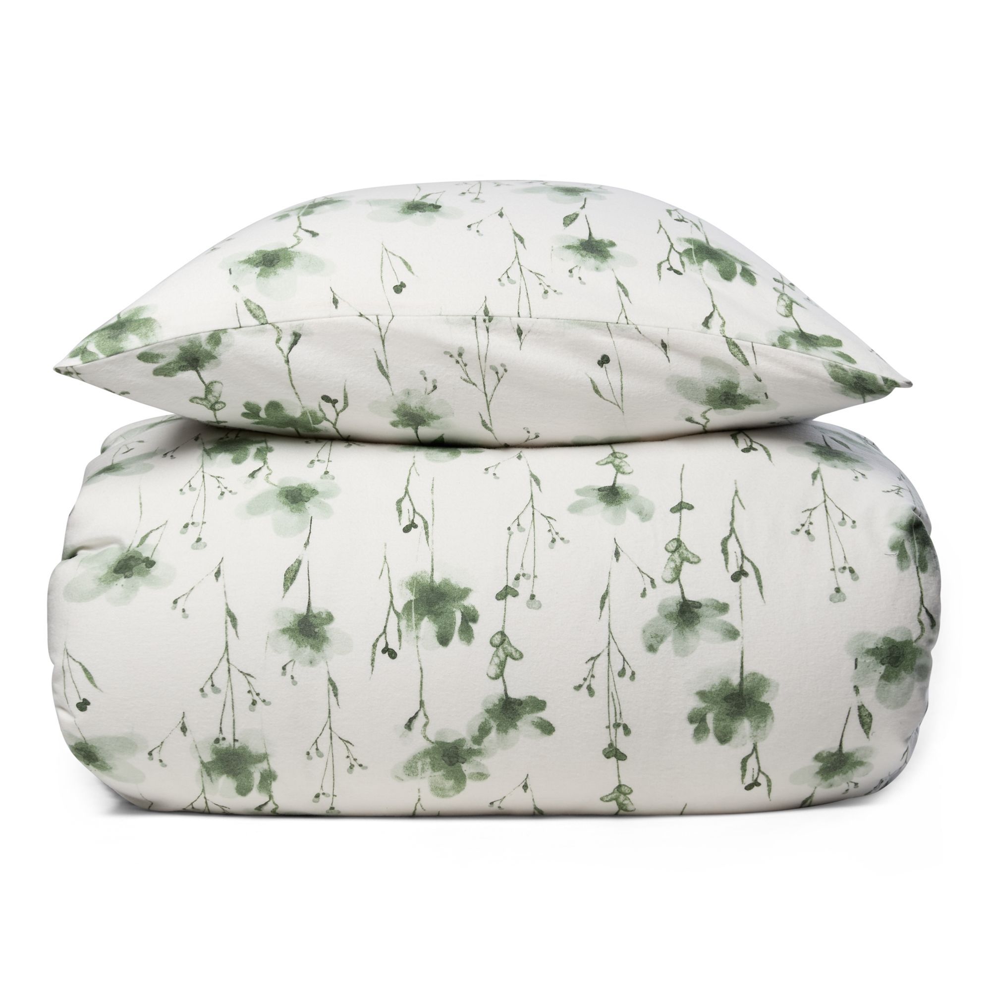 Flonel sengetøj - Blødt blomstret sengesæt - Flower Green - 100% bomuldsflonel - By Night sengelinned