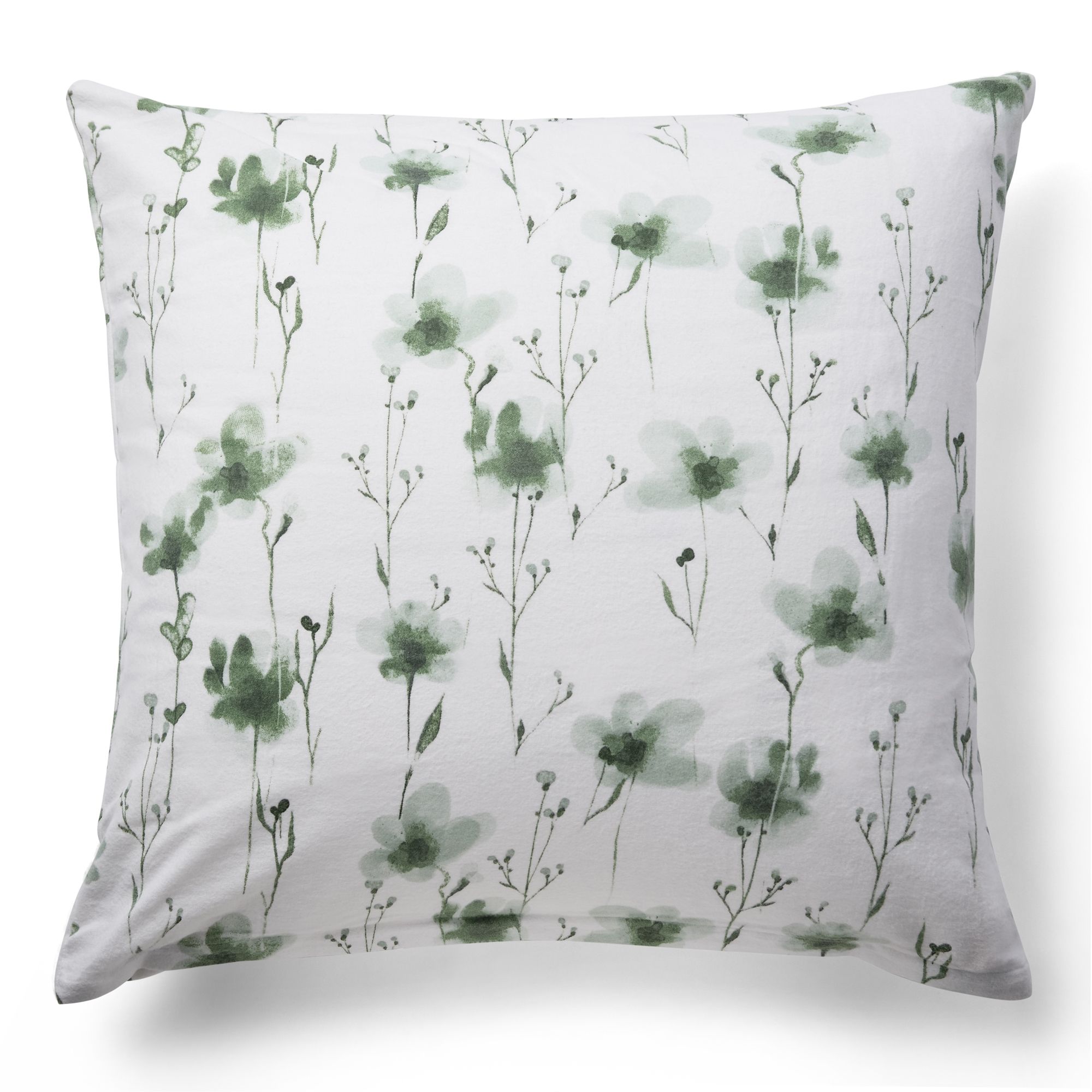 Flonel pudebetræk 60x63 cm - Blødt blomstret pudebetræk - Flower Green - 100% Bomuldsflonel - By Night hovedpudebetræk billede