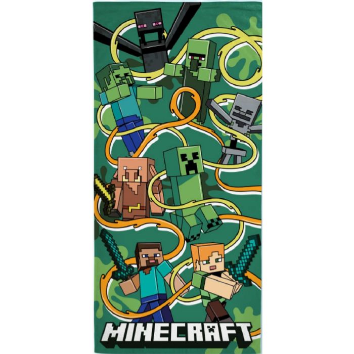 Grønt Minecraft håndklæde - 70x140 cm - 100% bomuld - Blødt badehåndklæde Minecraft monstre