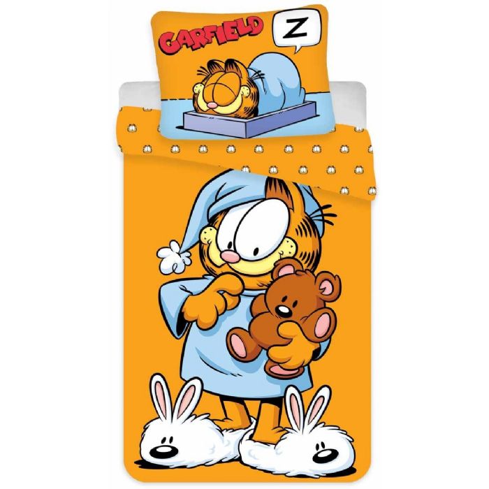 Garfield sengetøj - 140x200 cm - Garfield klar til sengetid - Sengesæt i 100% bomuld - Børnesengetøj