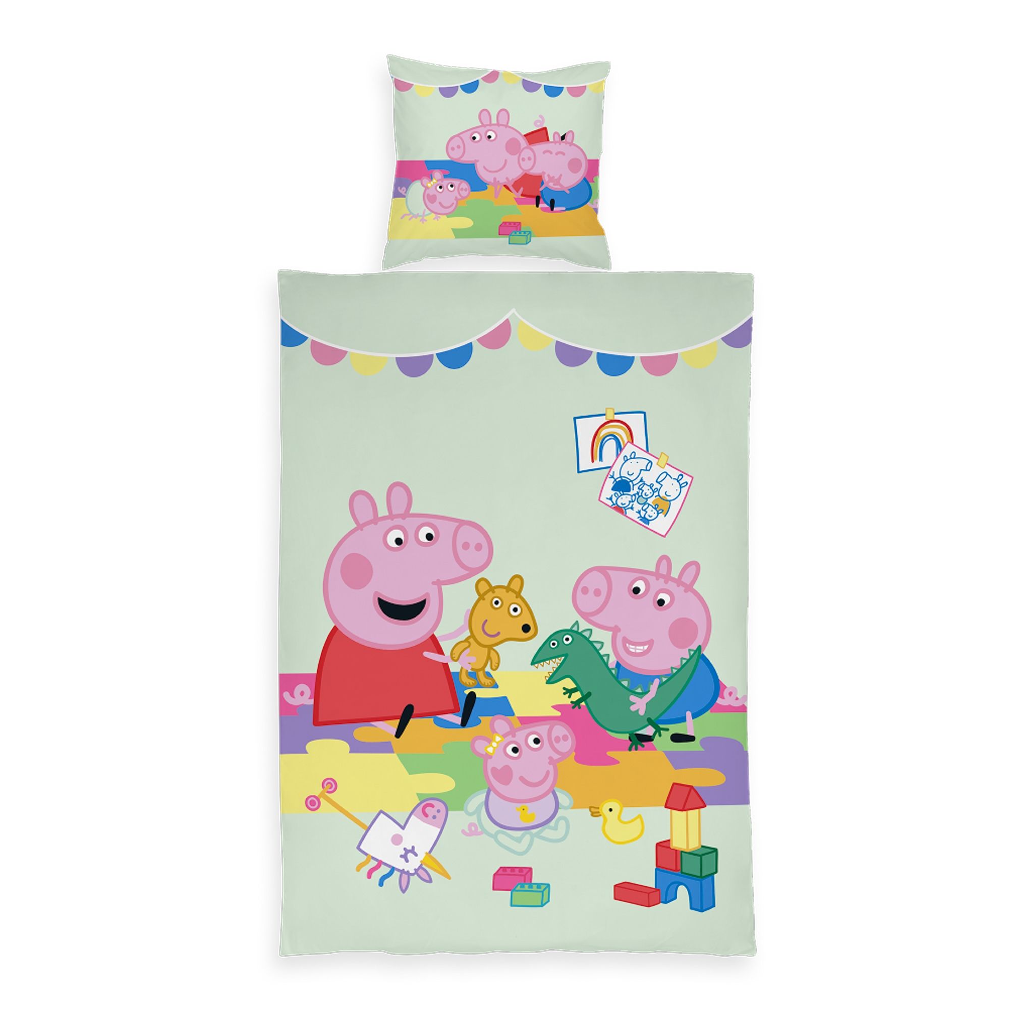 Junior sengetøj 100x140 cm - Vendbart sengesæt med Gurli Gris' familie - Family Fun - 100% bomulds sengelinned billede