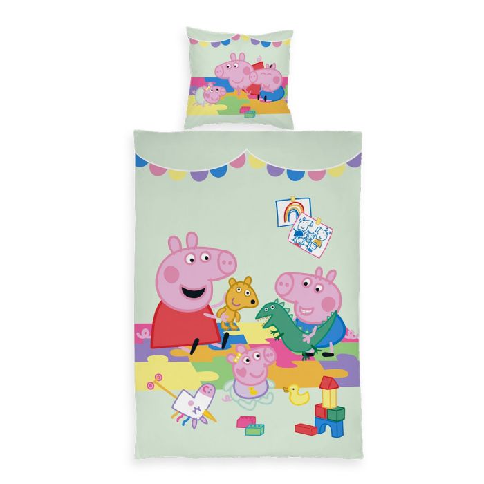 Junior sengetøj 100x140 cm - Vendbart sengesæt med Gurli Gris\' familie - Family Fun - 100% bomulds sengelinned
