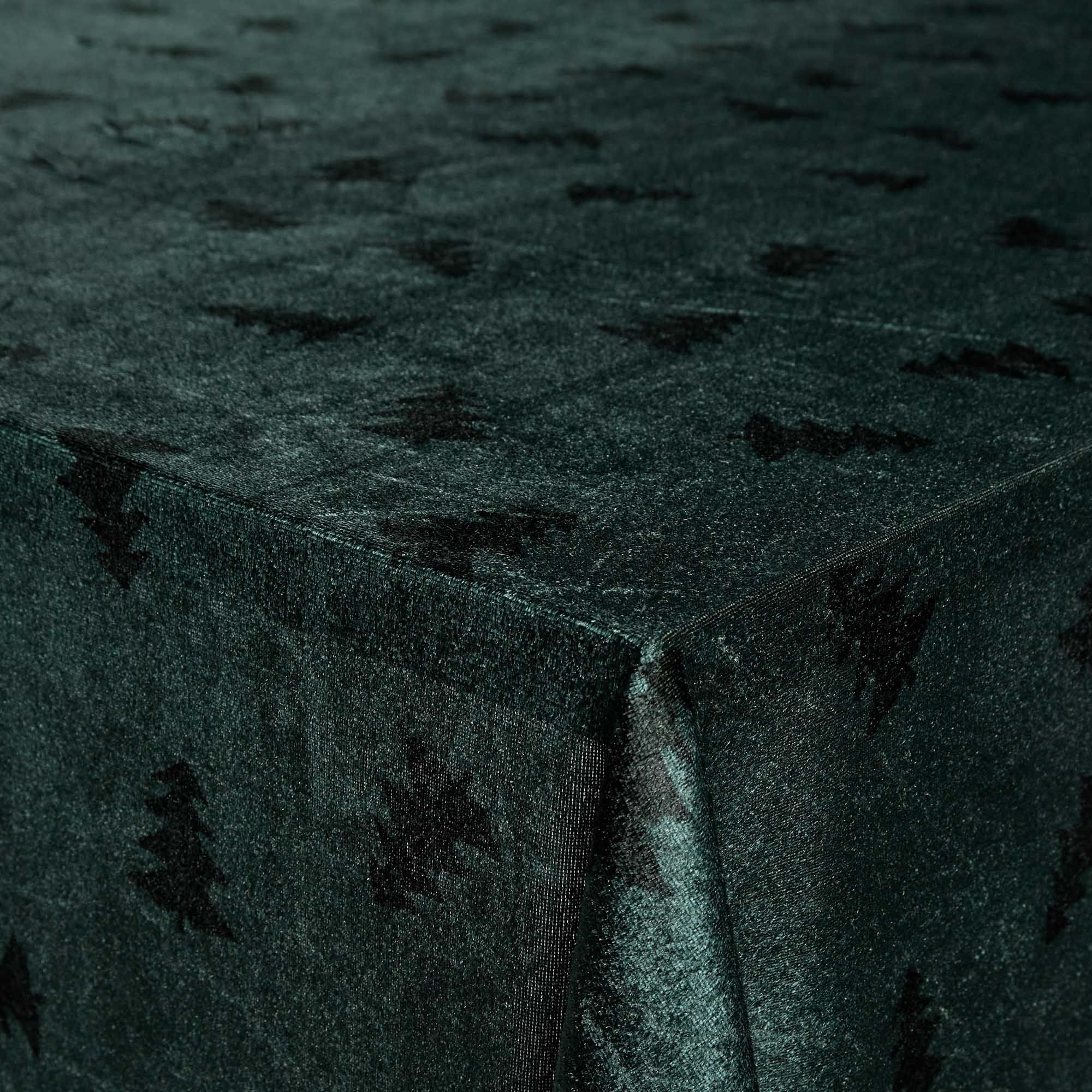 Mørkegrøn juledug med juletræer - Nervøs velour dug - Pakke med 3 meter grøn juledug billede