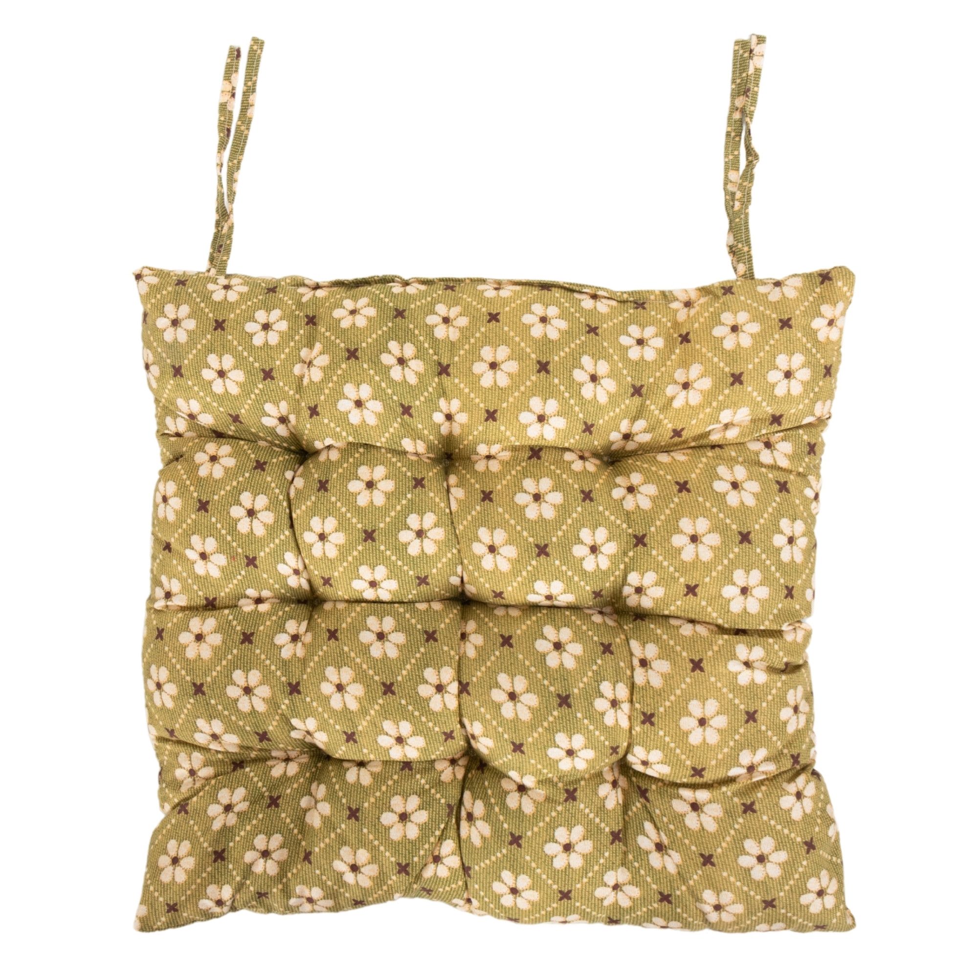 Stolehynde - 35x35x6 cm - Grøn havehynde med blomster - Blød komfort hynde billede