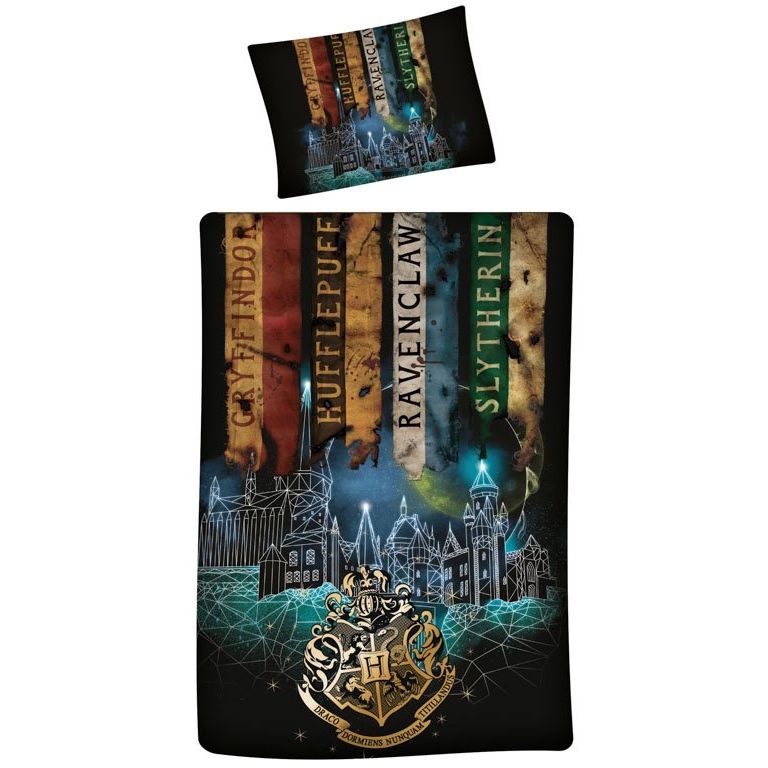 Harry Potter sengetøj - 140x200 cm - The deathly hallows sengesæt - 2 i 1 design - Dynebetræk i 100% bomuld billede