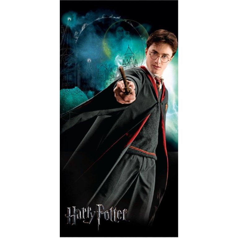 Harry Potter håndklæde - 70x140 cm - 100% bomuld - Blødt badehåndklæde med Harry Potter og hans tryllestav billede