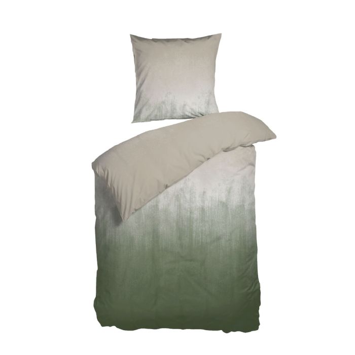 Grønt sengetøj 140x200 cm - Fadede sengesæt i grøn og sand - 100% GOTS økologisk bomuldssatin - Horisont - Nordisk Tekstil sengelinned