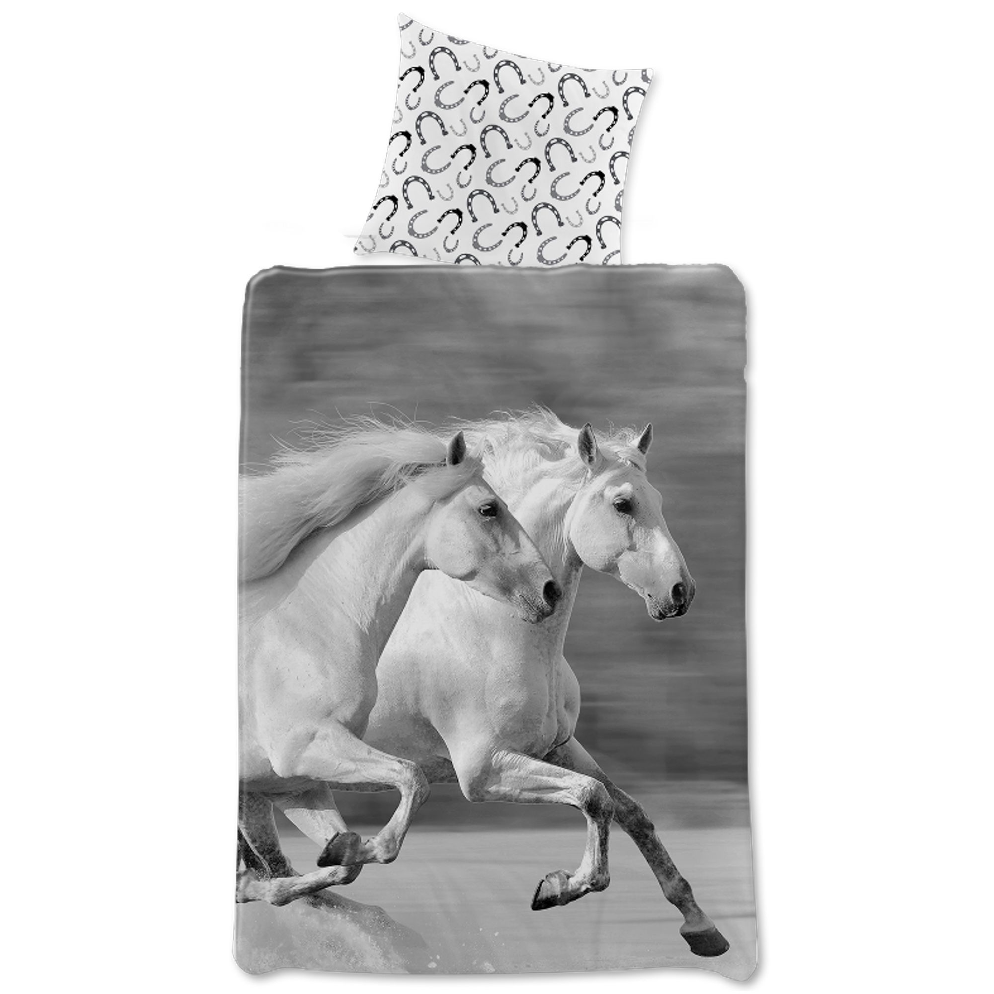 Heste sengetøj 140x200 cm - Galoperende heste - Vendbar dynebetræk - 100% bomulds sengesæt billede