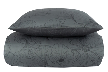 Billede af Sengetøj king size - 240x220 cm - Vendbart design i 100% Bomuldssatin - Big Flower grå - Sengesæt fra By Night
