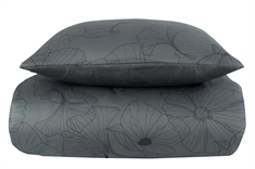 Sengetøj - Vendbart design i 100% Bomuldssatin - Big Flower grå - Sengesæt fra By Night