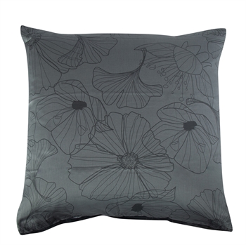 Billede af Pudebetræk 60x63 cm - Vendbart design i 100% Bomuldssatin - Big Flower grå - Fra By Night