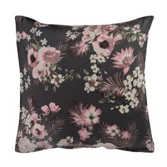 Pudebetræk 50x70 cm - Flowers & Dots - Grå - 2 i 1 design - 100% Bomuldssatin
