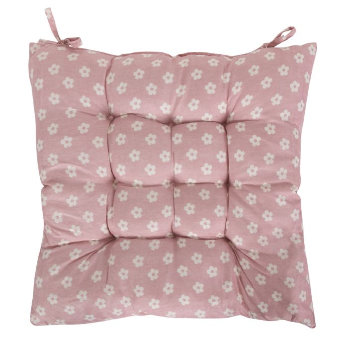 Stolehynde - 35x35x6 cm - Lyserød havehynde med små blomster - Blød komfort hynde