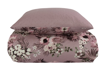 Billede af Sengetøj dobbeltdyne - 200x200 cm - Vendbart design i 100% Bomuldssatin - Flowers & Dots lavendel - Sengesæt fra By Night