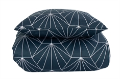 Bomuldssatin sengetøj - 140x220 cm - Hexagon blåt sengetøj - 2 i 1 design - By Night sengesæt