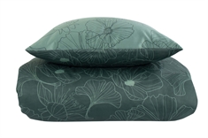 King size sengetøj 240x220 cm - Big flower green - Vendbart dobbelt dynebetræk - 100% Bomuldssatin - By Night