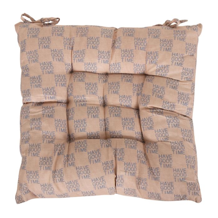 Stolehynde - 35x35x6 cm - Sandfarvet havehynde med tekst - Blød komfort hynde