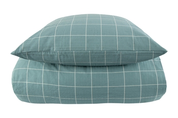 Billede af Kingsize sengetøj 240x220 cm - Dusty green Check - Bæk og bølge sengesæt - Borg Living dobbelt dynebetræk