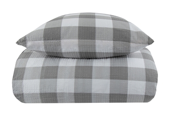 Billede af Sengetøj 200x200 cm - Bæk og Bølge - Check grey - Ternet sengetøj i grå - By Night dobbeltdyne betræk i krepp