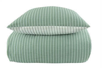 Billede af Sengetøj 200x200 cm - Bæk og bølge sengetøj - Grønt & hvidt stribet sengetøj - 2 i 1 design - By Night sengesæt