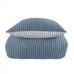 Bæk og Bølge sengetøj - Blåt sengesæt med striber i vendbart design - 100% bomuld - Krepp sengelinned - By Night