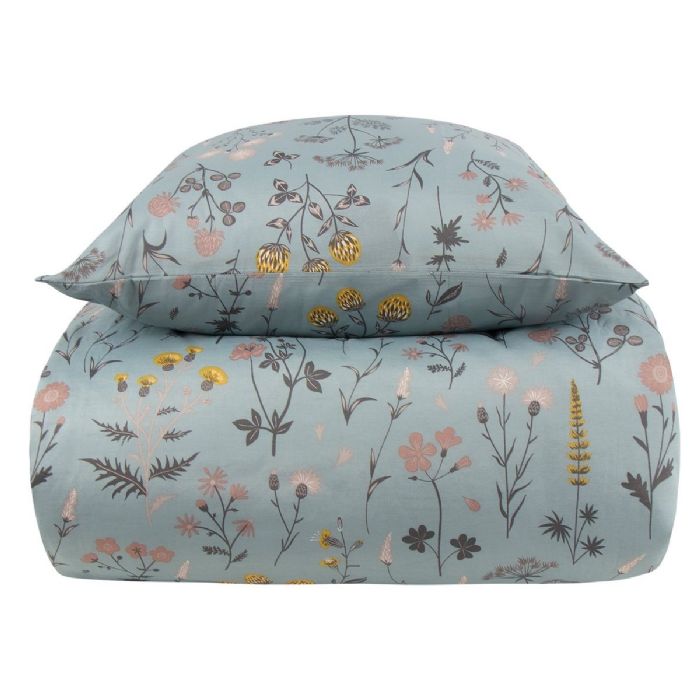 Dobbelt sengetøj 200x220 cm - Blåt blomstret sengesæt - Borg Living dobbelt dynebetræk i polycotton 