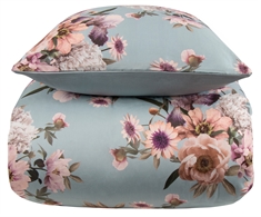 Blomstret sengetøj - Blue flower - 2 i 1 design - Sengesæt i 100% Bomuldssatin - Excellent By Borg