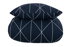 Sengetøj 200x200 cm - Graphic blue sengesæt - 100% Bomuld - Borg Living dobbeltdyne betræk