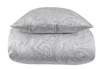 Billede af Mønstret sengetøj 140x220 cm - 100% Blødt bomuldssatin - Marble light grey - By Night sengesæt hos Shopdyner.dk