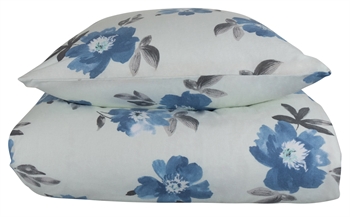 Billede af Flonel sengetøj - 200x220 cm - Blomstret sengetøj blå - 100% Bomuld - Gardenia blå - Nordstrand Home sengesæt