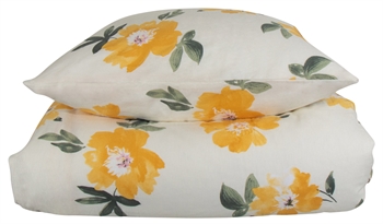 Billede af Flonel sengetøj - 200x220 cm - Blomstret sengetøj - 100% Bomuld - Gardenia gul - Nordstrand Home sengesæt hos Shopdyner.dk