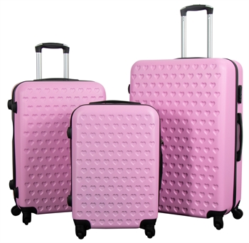 Billede af Kuffertsæt - 3 Stk. Hardcase kufferter tilbud - Lyserød kuffert med hjerter