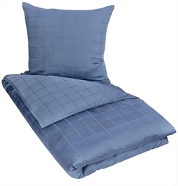 Ternet sengetøj 200x200 cm - Check Blue - Blåt sengetøj - Jacquardvævet - 100% Bomuldssatin - By Night