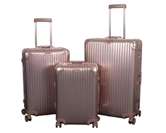 Aluminiums kufferter - Kuffertsæt 3 stk. - Luksuriøse rejsekufferter - Rosa-guld med TSA lås