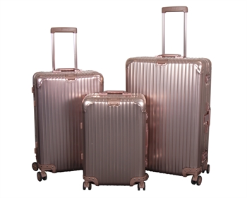 Billede af Aluminiums kufferter - 3 stk. Sæt - Luksuriøse rejsekufferter - Rosa-guld med TSA lås hos Shopdyner.dk