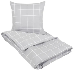 Dobbelt sengetøj 240x220 cm - Check Grey - Ternet sengetøj - King size - 100% Bomuldssatin sengesæt