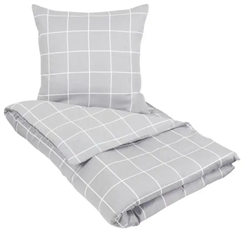 Billede af Dobbelt sengetøj 240x220 cm - Check Grey - Ternet sengetøj - King size - 100% Bomuldssatin sengesæt hos Shopdyner.dk