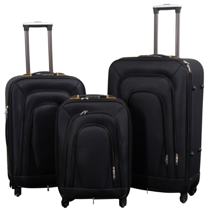 Kuffertsæt - 3 Stk. - Softcase kufferter - Kraftigt nylon - Praktiske rejsekufferter - Sort