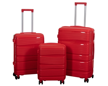Billede af Kuffertsæt - 3 Stk. - Letvægts kufferter - Polypropylen - Waves - Rødt kuffertsæt hos Shopdyner.dk