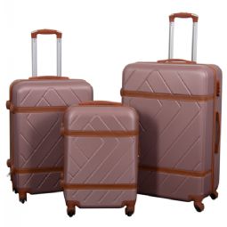 Kuffertsæt - 3 stk. - Retro rosa - Hardcase letvægts kuffert