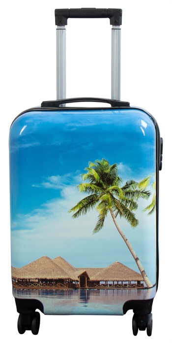 Billede af Kabine kuffert - Hardcase letvægt kuffert - Trolley med motiv - Strand og palmer