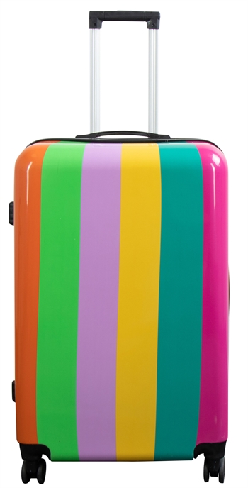 Billede af Stor kuffert - Hardcase kuffert med motiv - Regnbue striber - Eksklusiv letvægt kuffert