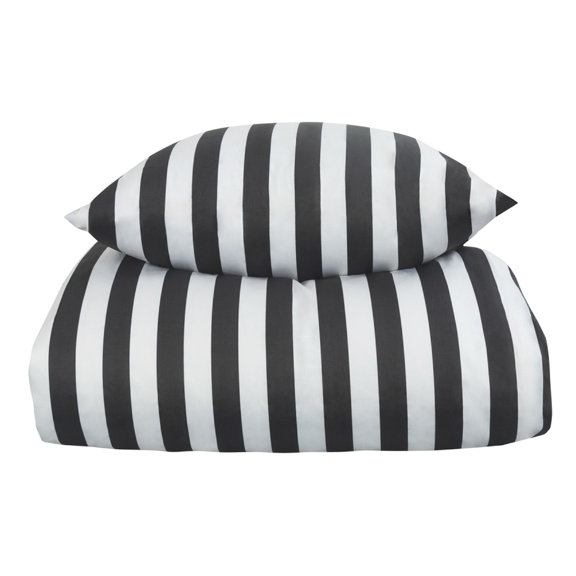 Stribet sengetøj - Blødt bomuldssatin - Nordic Stripe - Mørkegråt og hvidt sengesæt