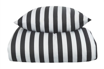 Stribet sengetøj - 150x210 cm - Blødt bomuldssatin - Nordic Stripe - Mørkegråt og hvidt sengesæt