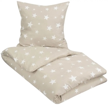 Billede af Dobbelt sengetøj 200x220 cm - Star - sengesæt med stjerner - sand - Microfiber hos Shopdyner.dk
