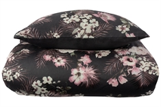 Sengetøj dobbeltdyne - 200x220 cm - Flowers & Dots grå - Vendbart dobbelt dynebetræk - 100%  Bomuldssatin sengetøj
