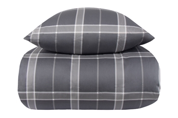 Billede af Ternet sengetøj 150x210 cm - 100% Blødt bomuldssatin - Big Check Grey - By Night sengesæt hos Shopdyner.dk