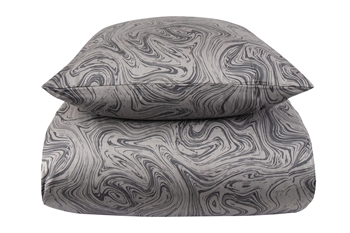 Sengetøj kingsize - 240x220 cm - 100% Blødt bomuldssatin - Marble dark grey - By Night sengesæt