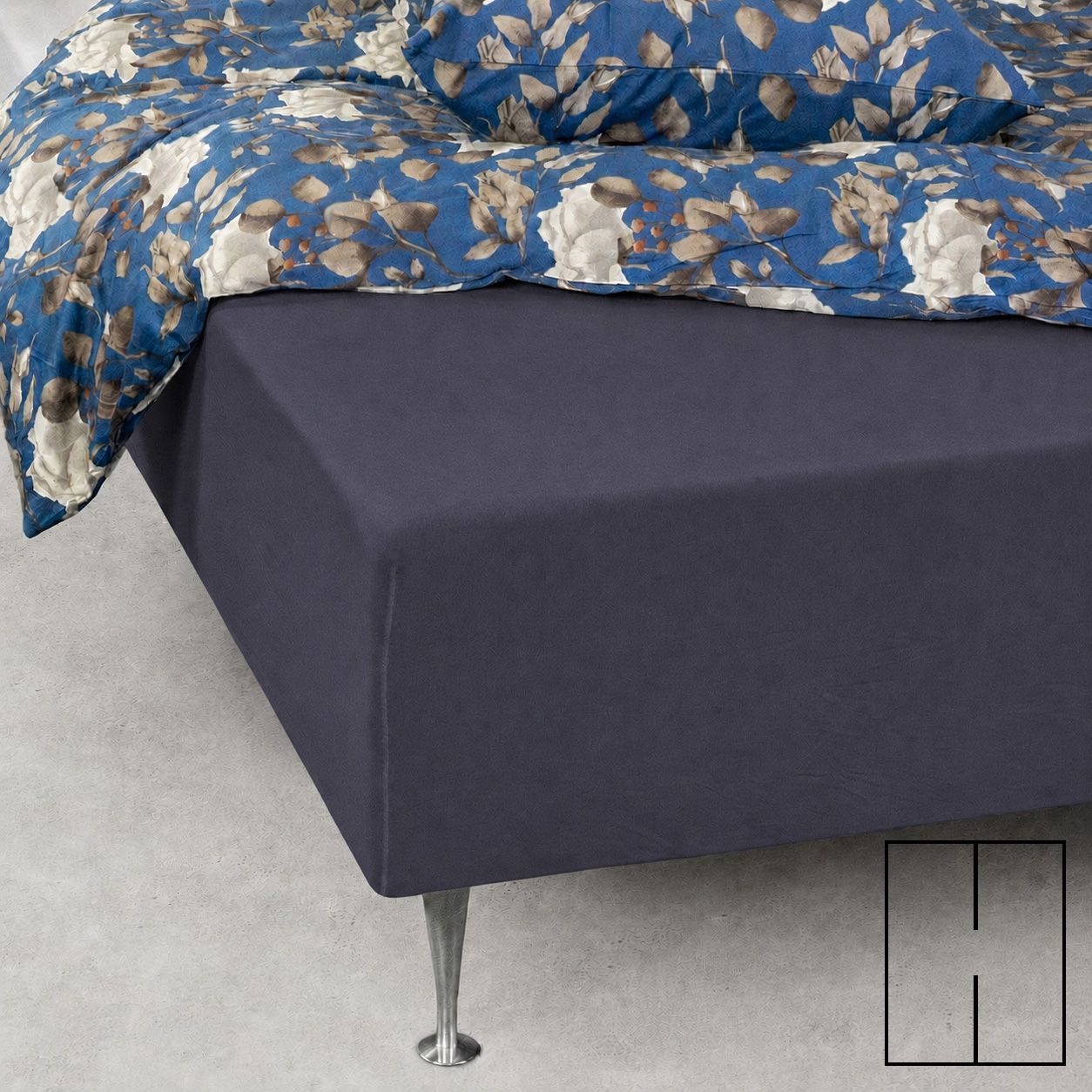Splitlagen - H-split - 160x200 cm - Mørkeblå - 100% Bomuld jersey lagen - Stræklagen til elevationsseng billede